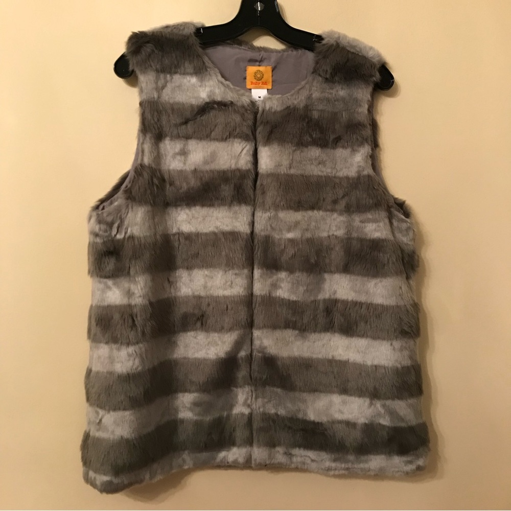 Ruby Rd. Shimmer & Shine Striped Faux Fur Vest